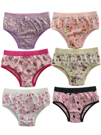 Foto do produto Calcinha infantil de algodão com cós, estampas variadas, kit com 6 uni