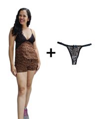 Foto do produto Combo Pijama Shortdool Sara + Tanga regulável 