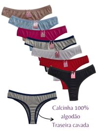 Foto do produto Kit 7 Calcinhas de algodão traseira cavada cores sortidas