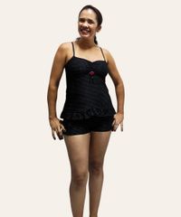 Foto do produto Shortdoll Feminino Liganete Rococó Poá – Conjunto Baby Doll Confortável com Bojo Duplo