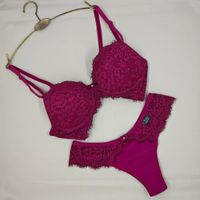 Foto do produto Conjunto Lingerie Maria cor Desejo em Renda e Microfibra | Bojo e Aro