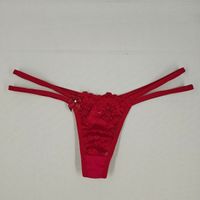 Foto do produto Calcinha Fio Dental em Renda com Tiras Duplas - Vermelho Rubi 