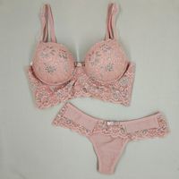 Foto do produto Conjunto Meury Rosé com Bojo e Renda Floral – Calcinha Fio Duplo