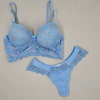 Foto do produto Conjunto Meury Azul Frozen com Bojo e Renda Floral – Calcinha Fio Duplo
