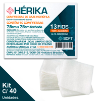 Foto do produto Compressa de Gaze 7,5x7,5cm C/ 10Un. 13 Fios Pct C/40 HERIKA - AMED