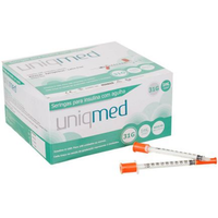 Foto do produto CX C/ 100Un SERINGA de Insulina 1ml C/Ag 6X0,25mm UNIQMED