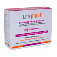 Foto do produto SERINGA de Botox 0,3ml CX C/ 100Un. Indiv. UNIQMED Ag 5mm X 0,23mm