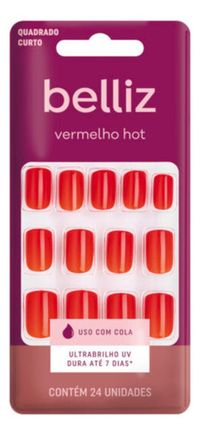 Foto do produto Unhas Postiças Vermelho Hot Belliz 1248 Vermelho Liso
