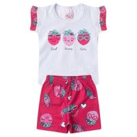 Foto do produto Conjunto Bebê Menina 2 Peças Blusa de Cotton e Short Canelado Sublimado Com Estampas de Morango Tamanhos 1,2,3 Colorido