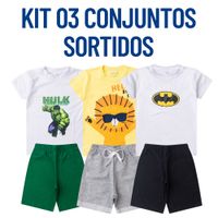Foto do produto Kit sortido infantil menino 6 peças  Tamanhos 1, 2, 3, 4, 6, 8 e 10 Com estampas coloridas e variadas