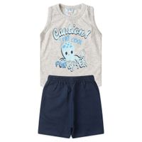 Foto do produto Conjuntinho Infantil Menino 2 Peça Regata Meia Malha + Bermuda Moletinho Com Bolso Polvinho Tamanhos P, M, G