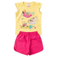 Foto do produto Conjunto Bebê Menina Tamanhos P, M, G Colorido 2 Peças Blusa de Cotton e Short Cotton