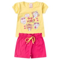 Foto do produto Conjunto Infantil Bebê Menina 2 Peças Blusa de Cotton Estampa de Bichinho e Short Estampa Funny Tamanhos 1,2,3 Anos