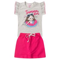 Foto do produto Conjunto Infantil Feminino – Blusa Manga Curta e Short Saia Moletinho – Para Bebê (1 a 3 anos)