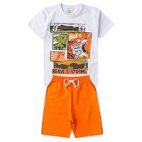 Foto do produto Conjunto Infantil Menino 2 Peças Blusa Meia Malha E Shorts Moletinho Aventura na Selva Tamanhos 4, 6, 8 anos