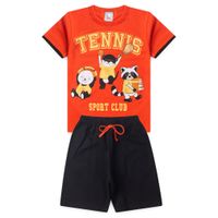 Foto do produto Conjunto Infantil Menino 2 Peças Camiseta Em Meia Malha E Bermuda Moletinho Hora do esporte Tamanhos 4, 6, 8 Anos
