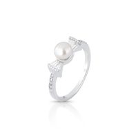 Foto do produto ANEL DE PRATA LAÇO PÉROLA NATURAL DE 6 MM COM 15 ZIRCONES CRAVEJADOS 19544
