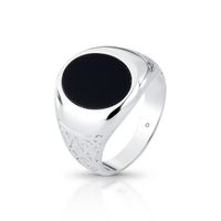 Foto do produto ANEL DE PRATA MASCULINO REDONDO 18MM COM 1 AGHATA PRETA CRAVEJADA 21695