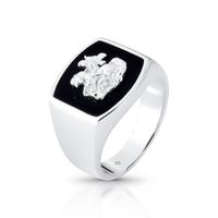 Foto do produto ANEL DE PRATA MASCULINO SÃO JORGE 16 MM COM 1 AGHATA PRETA CRAVEJADA 21697