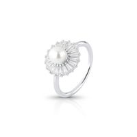 Foto do produto ANEL DE PRATA REDONDO COM BAGUETES PÉROLA SHELL DE 6.0 MM COM 19 ZIRCONES CRAVEJADOS 21713