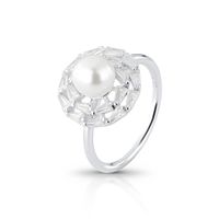 Foto do produto ANEL DE PRATA REDONDO COM BAGUETES PÉROLA SHELL DE 7.0 MM COM 20 ZIRCONES CRAVEJADOS 21708