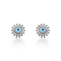 Foto do produto BRINCO DE PRATA BALI OLHO GREGO COM 30 ZIRCONES CRAVEJADOS PEDRA PRINCIPAL MADRE PÉROLA 4.00 MM 21079