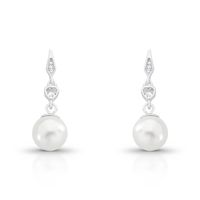 Foto do produto BRINCO DE PRATA CORAÇÃO PENDURADO PÉROLA SHELL DE 9.0 MM COM 12 ZIRCONES CRAVEJADOS 21729
