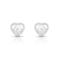 Foto do produto BRINCO DE PRATA CORAÇÃO PÉROLA SHELL DE 7.0 MM COM 58 ZIRCONES CRAVEJADOS 21741