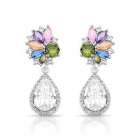 Foto do produto BRINCO DE PRATA CRISTAL FLOR COM GOTA PENDURADA 66 ZIRCONES