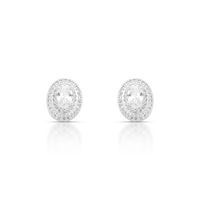Foto do produto BRINCO DE PRATA CRISTAL OVAL COM 90 ZIRCONESS CRAVEJADOS E PEDRA PRINCIPAL DE 5 X 7 MM
