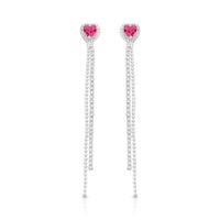 Foto do produto BRINCO DE PRATA DELUXE CORAÇÃO COM 42 ZIRCONES DE 1,5 MM E RUBI CENTRAL DE 5 MM CRAVEJADOS E COMPRIMENTO 4 CM 22030