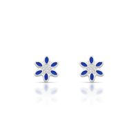 Foto do produto BRINCO DE PRATA ESMALTADO À MÃO COM FLOR INFANTIL 14 ZIRCONES CRAVEJADOS 21215