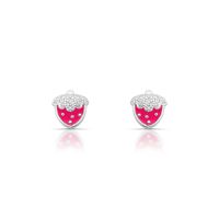 Foto do produto BRINCO DE PRATA ESMALTADO À MÃO COM MORANGO INFANTIL 16 ZIRCONES CRAVEJADOS 21214