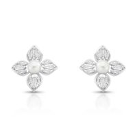 Foto do produto BRINCO DE PRATA FLOR PÉROLA SHELL DE 5.0 MM COM 26 ZIRCONES CRAVEJADOS 21739