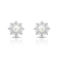 Foto do produto BRINCO DE PRATA FLOR PÉROLA SHELL DE 6.0 MM COM 34 ZIRCONES CRAVEJADOS 21719
