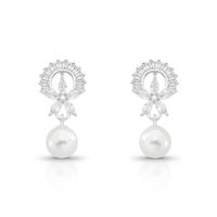Foto do produto BRINCO DE PRATA FLOR PÉROLA SHELL DE 7.0 MM COM 36 ZIRCONES CRAVEJADOS 21725