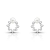 Foto do produto BRINCO DE PRATA FLOR VAZADA PÉROLA SHELL DE 6.0 MM COM 28 ZIRCONES CRAVEJADOS 21743