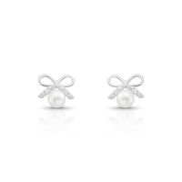 Foto do produto BRINCO DE PRATA LAÇO PÉROLA DE 5 MM COM 10 ZIRCONES CRAVEJADOS 22195