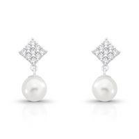 Foto do produto BRINCO DE PRATA LOSANGO PÉROLA SHELL DE 9.0 MM COM 20 ZIRCONES CRAVEJADOS 21730