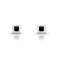 Foto do produto BRINCO DE PRATA MASCULINO QUADRADO 10 MM COM 2 AGHATAS PRETA DE 4.3 MM CRAVEJADAS 21683