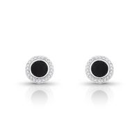 Foto do produto BRINCO DE PRATA MASCULINO REDONDO 12 MM COM 42 ZIRCONES CRAVEJADOS E PEDRA PRINCIPAL ONIX 6.4 MM 21687