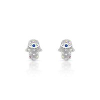 Foto do produto BRINCO DE PRATA OLHO GREGO MÃO COM 22 ZIRCONES CRAVEJADOS 22125