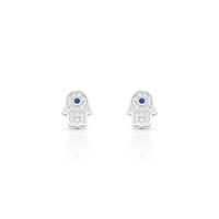 Foto do produto BRINCO DE PRATA OLHO GREGO MÃO COM 34 ZIRCONES CRAVEJADOS E PEDRAS CENTRAIS NANO SAPHIRAS 20907