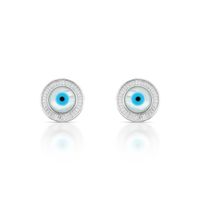 Foto do produto BRINCO DE PRATA OLHO GREGO REDONDO COM 40 ZIRCONES CRAVEJADOS E MADRE PÉROLA DE 5 MM 22244