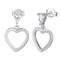 Foto do produto BRINCO DE PRATA PAVE CORAÇÃO PENDURADO COM 2 ZIRCONES DE 4 X 6 MM CRAVEJADOS 22192