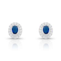 Foto do produto BRINCO DE PRATA PEDRA PRINCIPAL CRSTAL 4 X 6 MM AZUL SAFIRA 74 ZIRCONES  20729