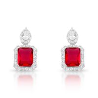 Foto do produto BRINCO DE PRATA PEDRA PRINCIPAL CRSTAL 8 X 10 MM VERMELHO RUBI 64 ZIRCONES  20725