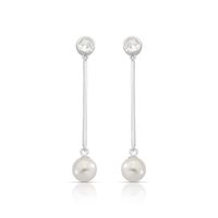 Foto do produto BRINCO DE PRATA PÉROLA REDONDA PENDURADA COM 4 ZIRCONES CRAVEJADOS   22311