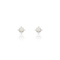 Foto do produto BRINCO DE PRATA PÉROLA SHELL 3MM FLOR COM  10 ZIRCONES CRAVEJADOS     22313