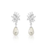 Foto do produto BRINCO DE PRATA PÉROLA SHELL 6X9MM FOLHAS COM 44 ZIRCONES  CRAVEJADOS   22322